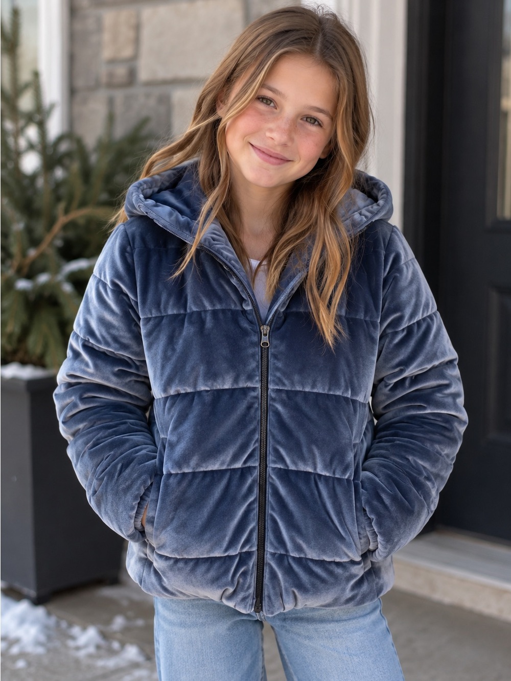 Joe Fresh Girls' Navy Blue Puffer Jacket with Hood L
